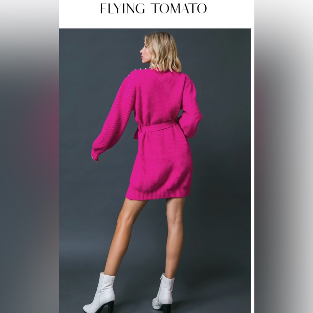 NWOT #179 - FLYING TOMATO BRING THE VIBES SWEATER MINI FUCHSIA DRESS S-Small - Picture 5 of 10